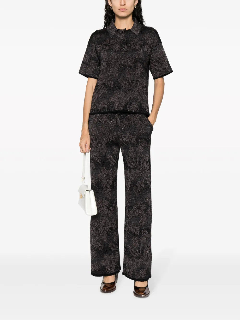Floral-Jacquard Straight-Leg Lurex Trousers