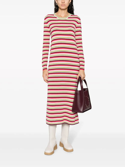 Striped Round-Neck Cashmere Midi Dress