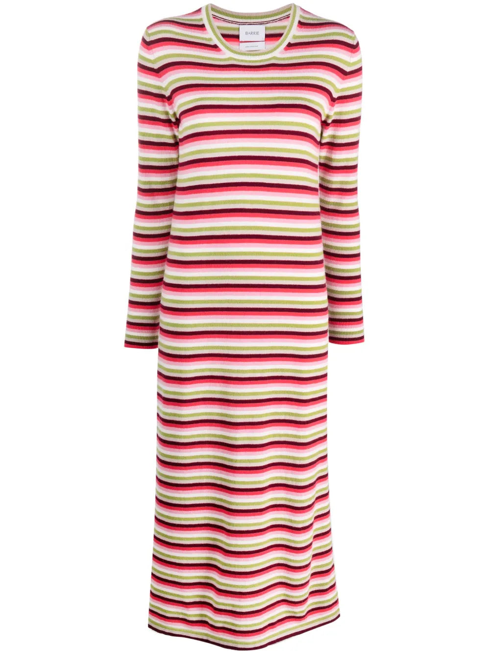 Striped Round-Neck Cashmere Midi Dress