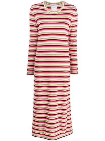 Striped Round-Neck Cashmere Midi Dress