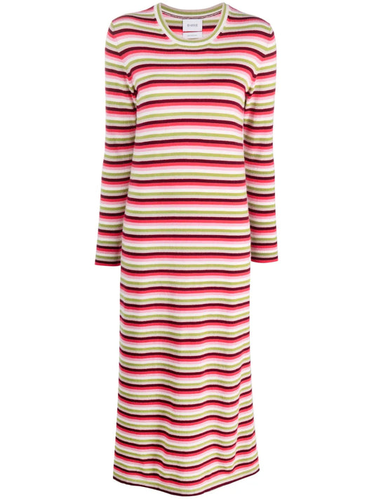 Striped Round-Neck Cashmere Midi Dress