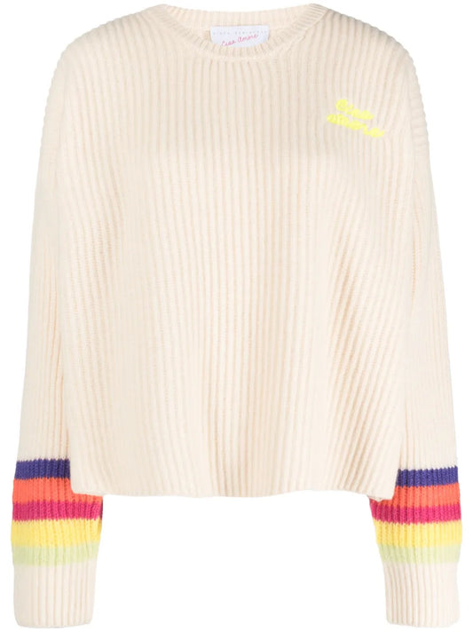 Logo-Embroidered Striped Ribbed Jumper