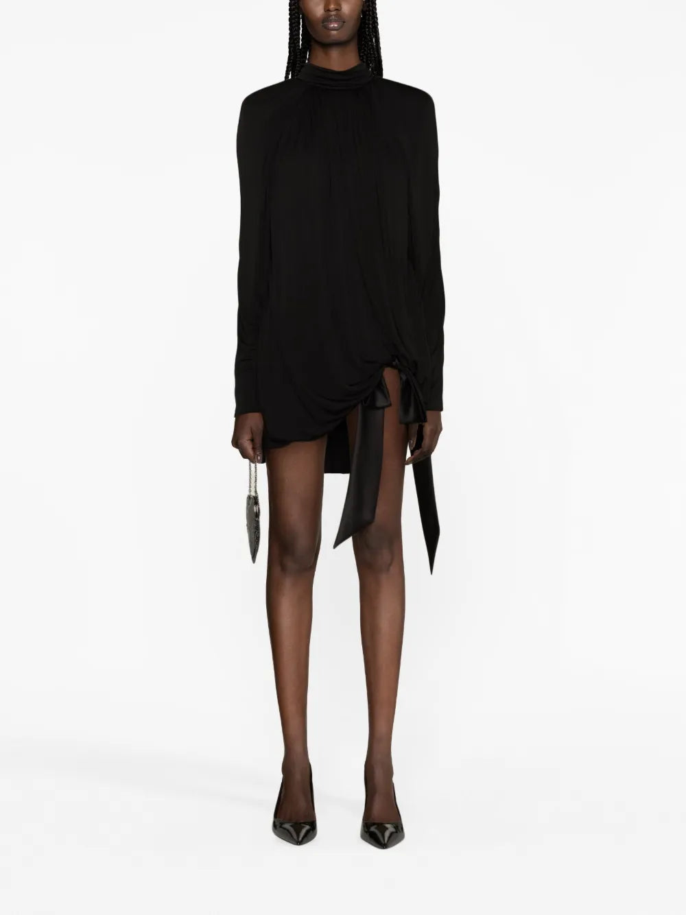 High-Neck Draped Minidress