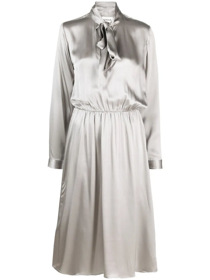 Bow-Collar Silk Midi Dress