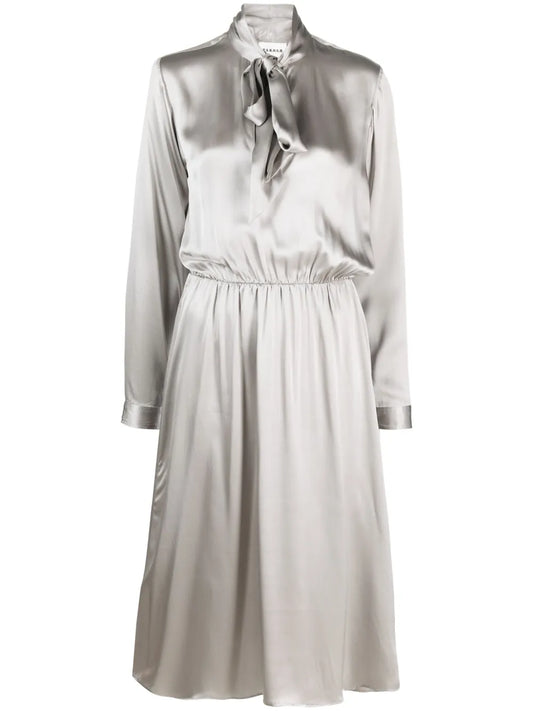 Bow-Collar Silk Midi Dress