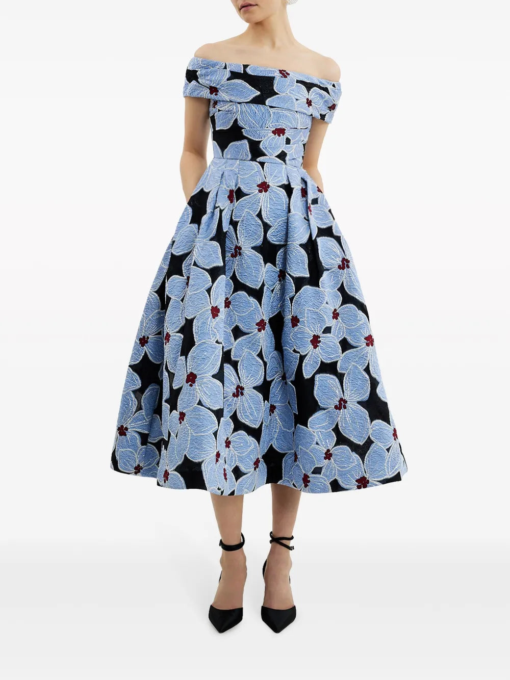 Georgina Floral-Embroidered Midi Dress