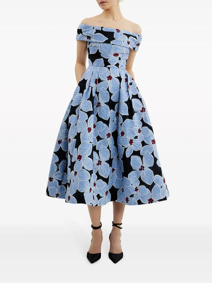 Georgina Floral-Embroidered Midi Dress