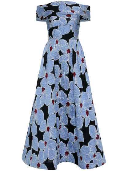 Georgina Floral-Embroidered Midi Dress