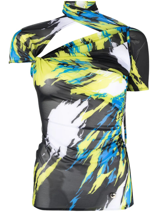 Semi-Sheer Graphic-Print Dress
