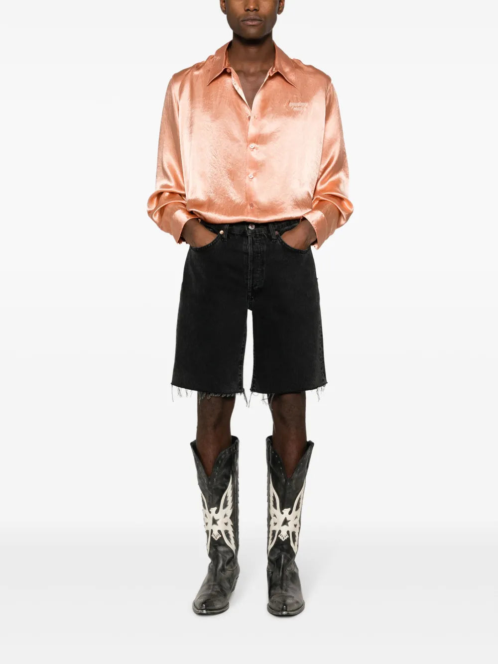 Logo-Embroidered Satin Shirt