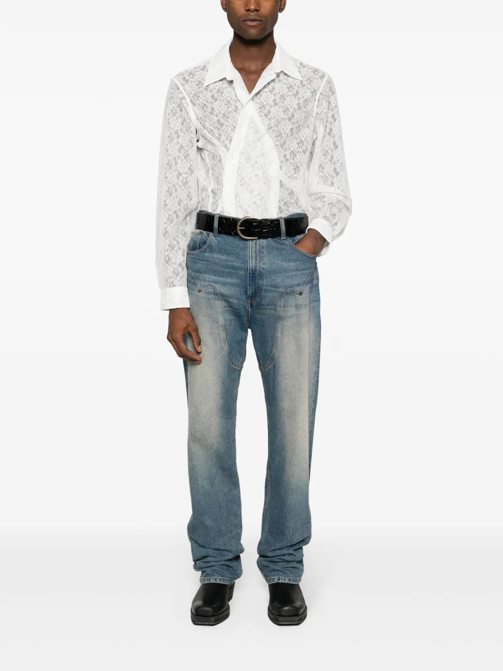 Floral-Lace Wrap Shirt