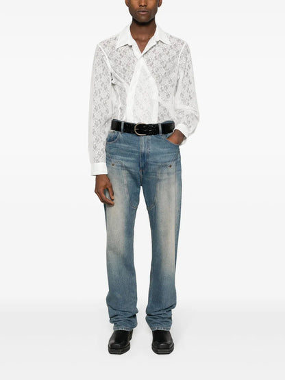 Floral-Lace Wrap Shirt