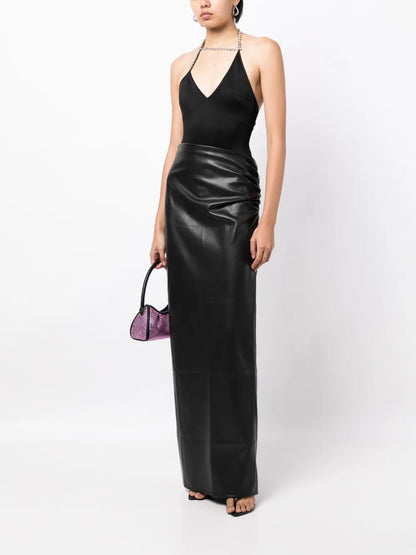 Ruched-Detailing High-Waist Skirt