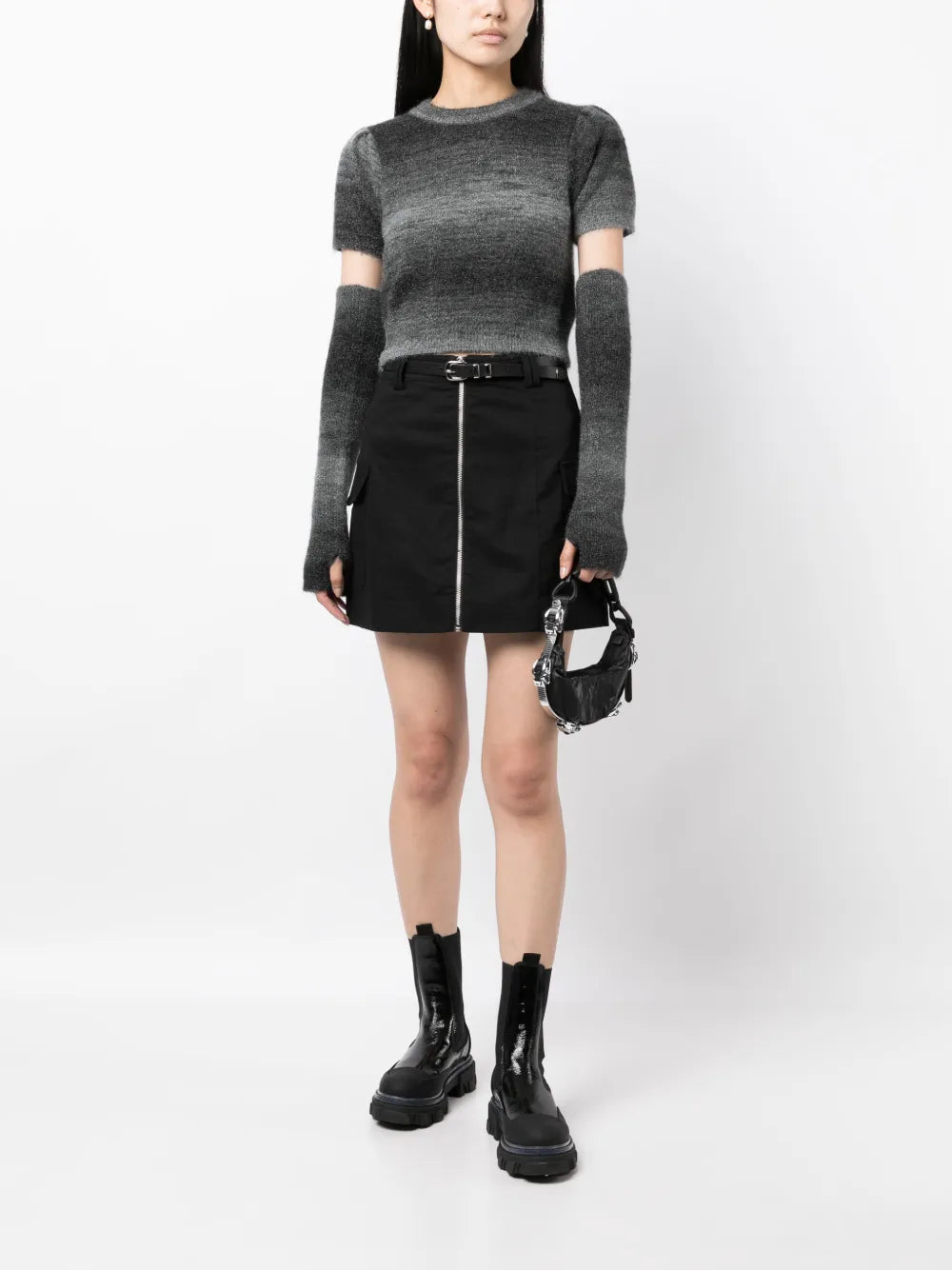 Belted Zip-Up A-Line Skirt