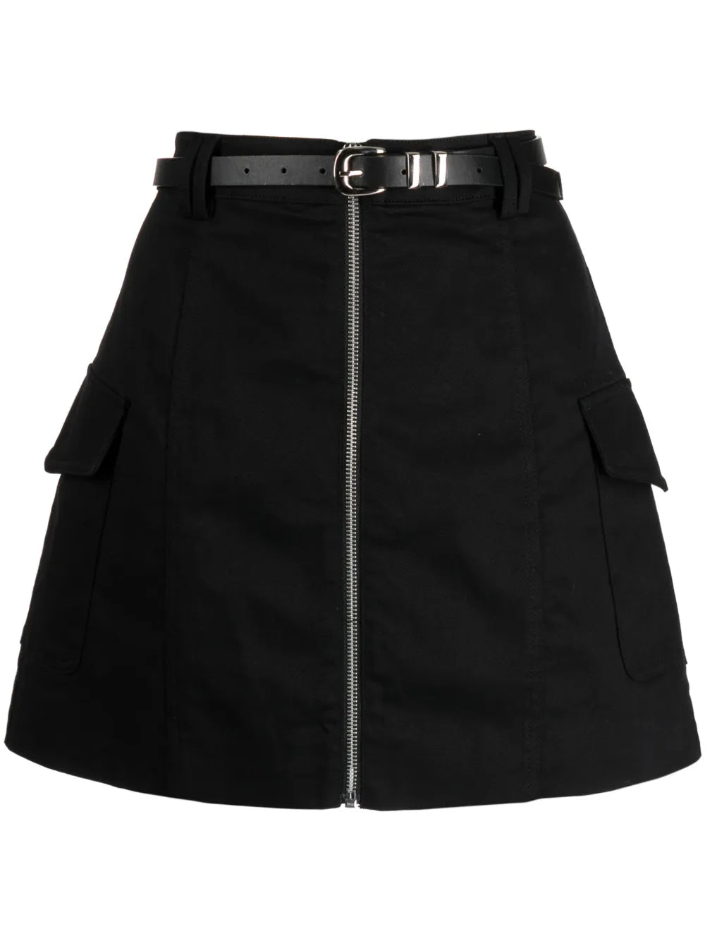 Belted Zip-Up A-Line Skirt