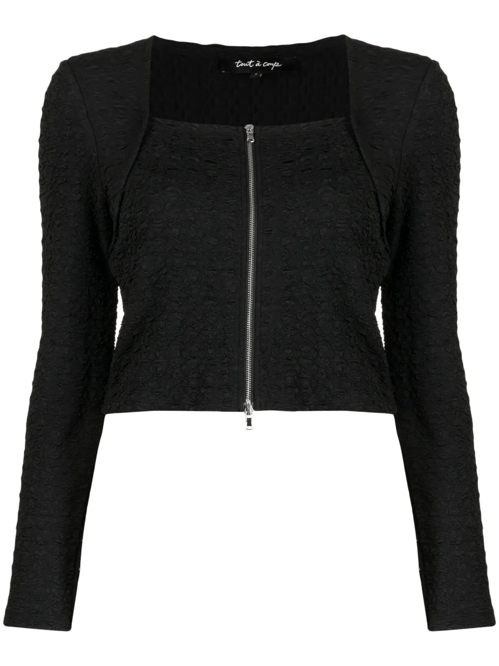 Cropped Seersucker Zip-Up Top