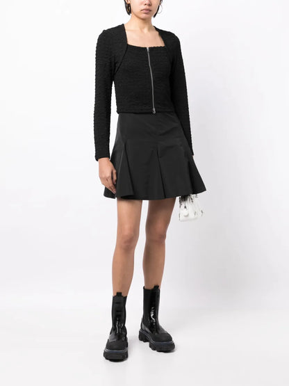 Cropped Seersucker Zip-Up Top