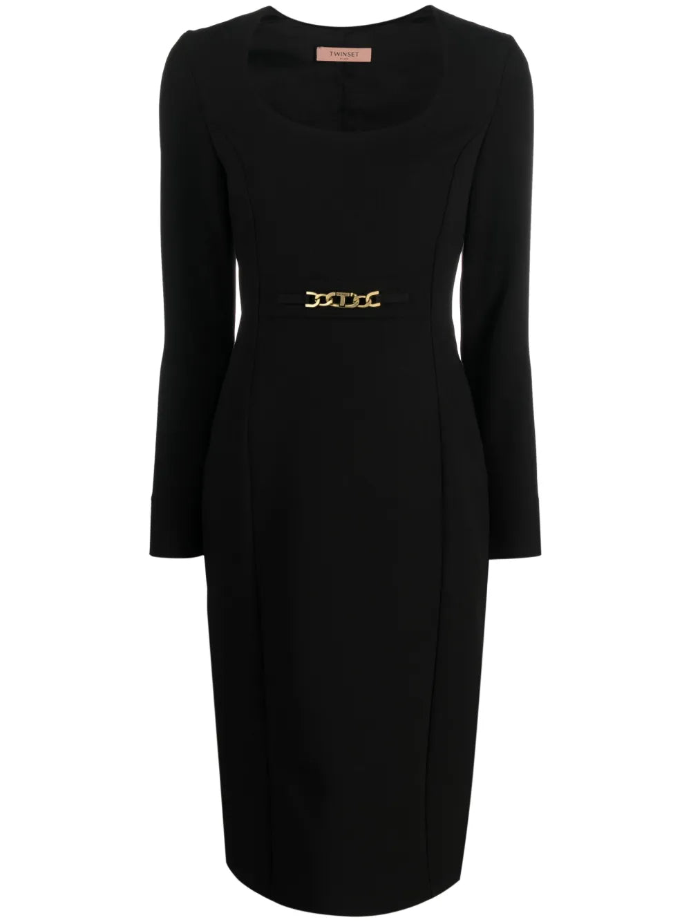 Chain Link-Detail Long-Sleeve Dress