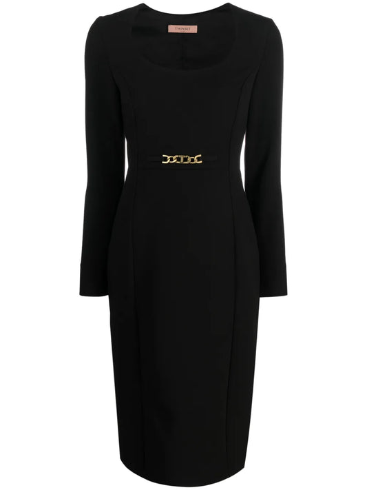 Chain Link-Detail Long-Sleeve Dress