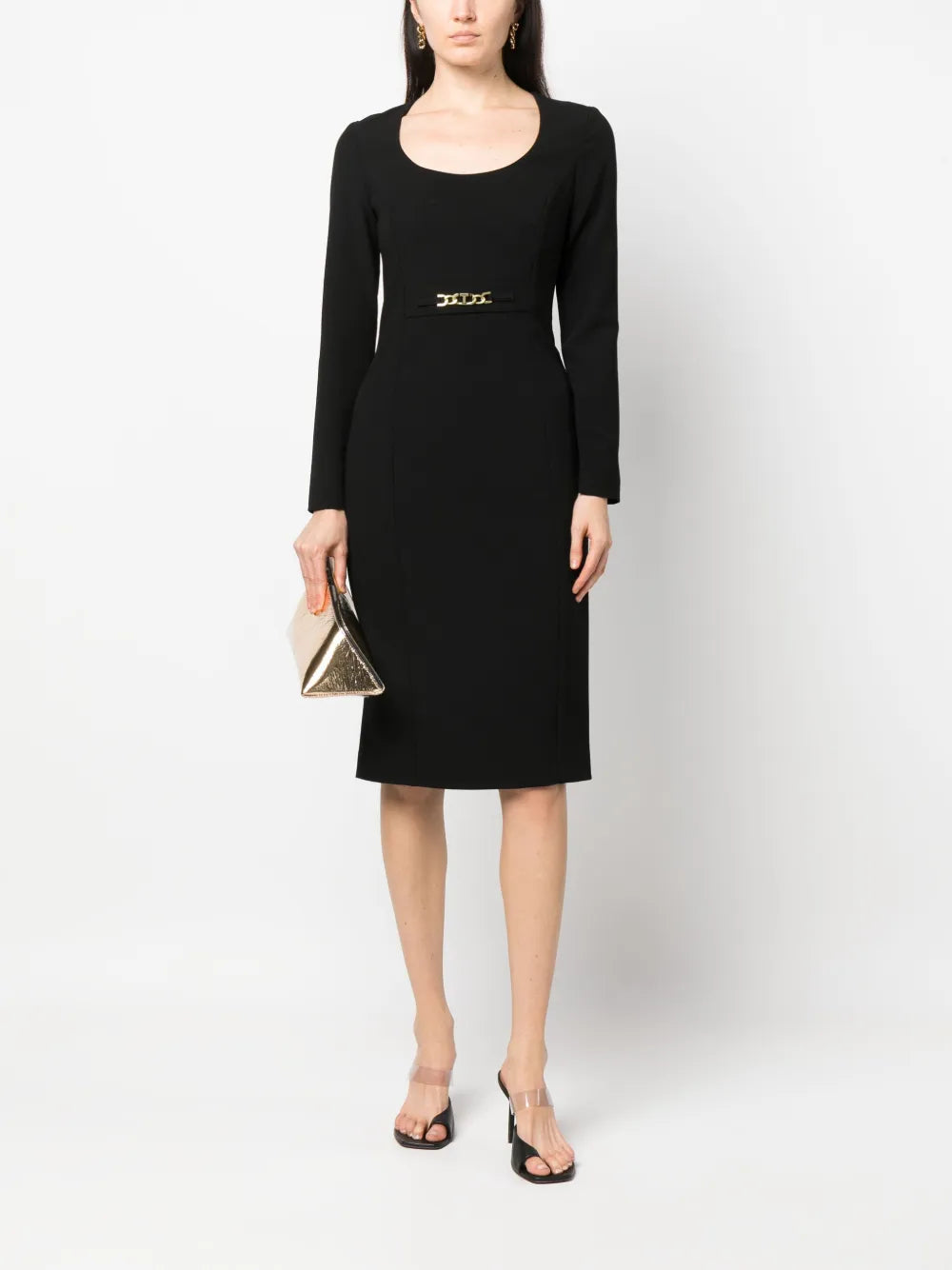 Chain Link-Detail Long-Sleeve Dress
