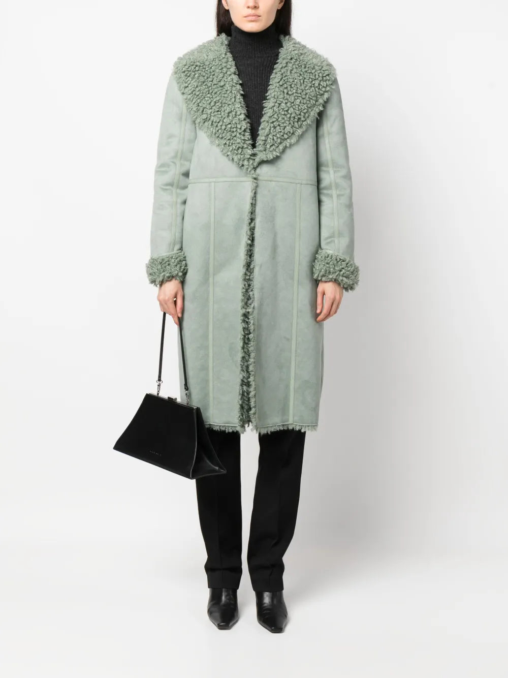 Faux-Shearling V-Neck Coat