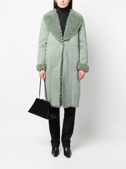 Faux-Shearling V-Neck Coat