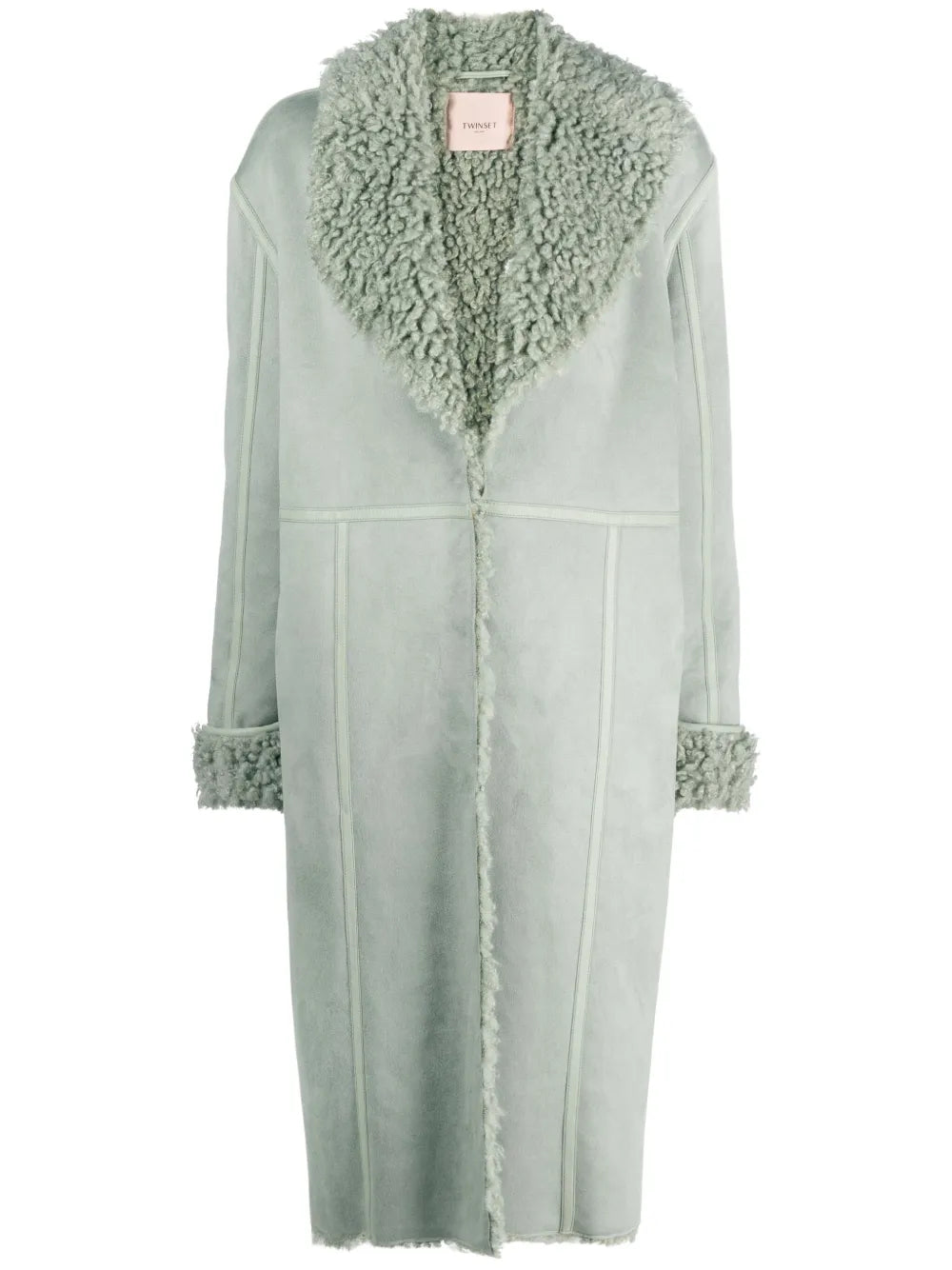 Faux-Shearling V-Neck Coat