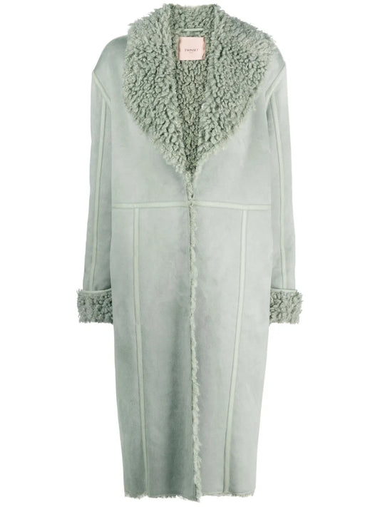 Faux-Shearling V-Neck Coat