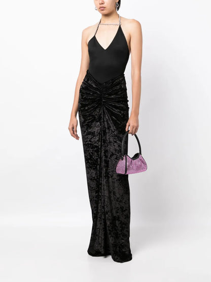 Velvet-Finish Ruched-Detailing Skirt