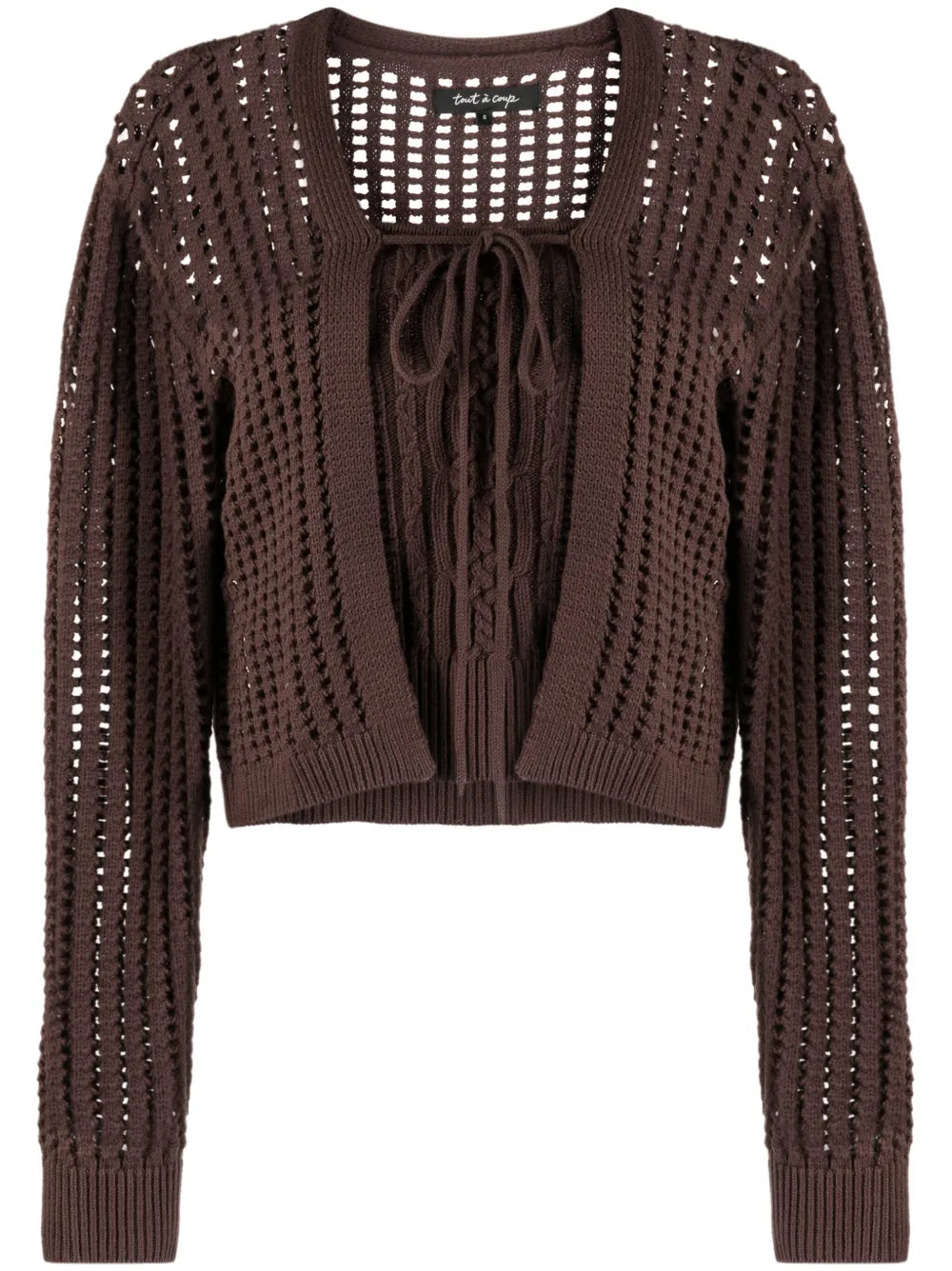 Ribbed-Trim Drawstring Cardigan
