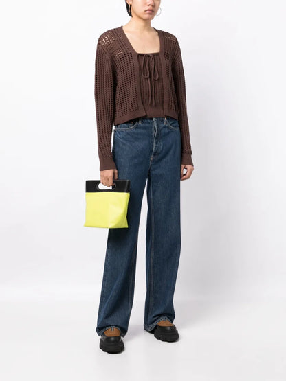 Ribbed-Trim Drawstring Cardigan