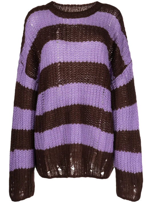 Distressed Striped Waffle-Knit Jumper