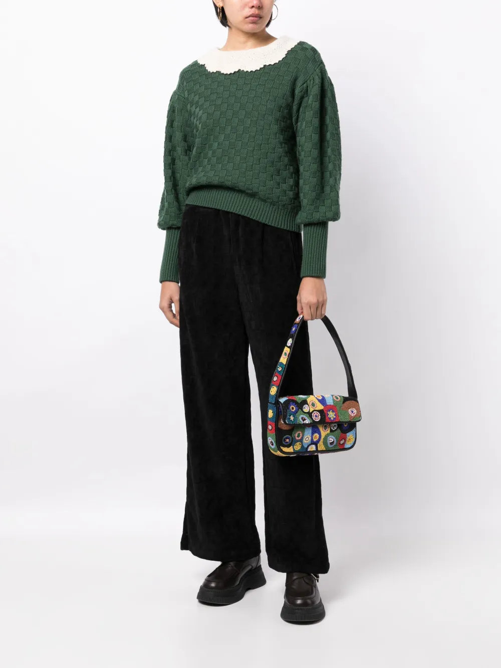 Checkerboard-Knit High-Waisted Trousers