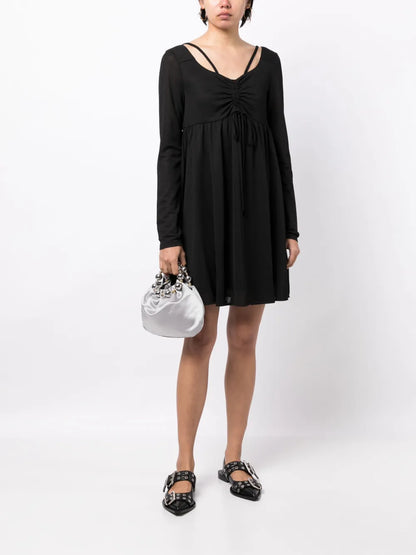 Ruched-Detail Long-Sleeve Minidress