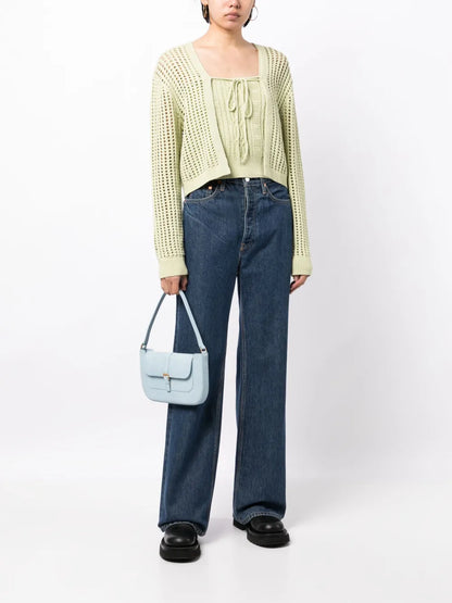 Ribbed-Trim Drawstring Cardigan