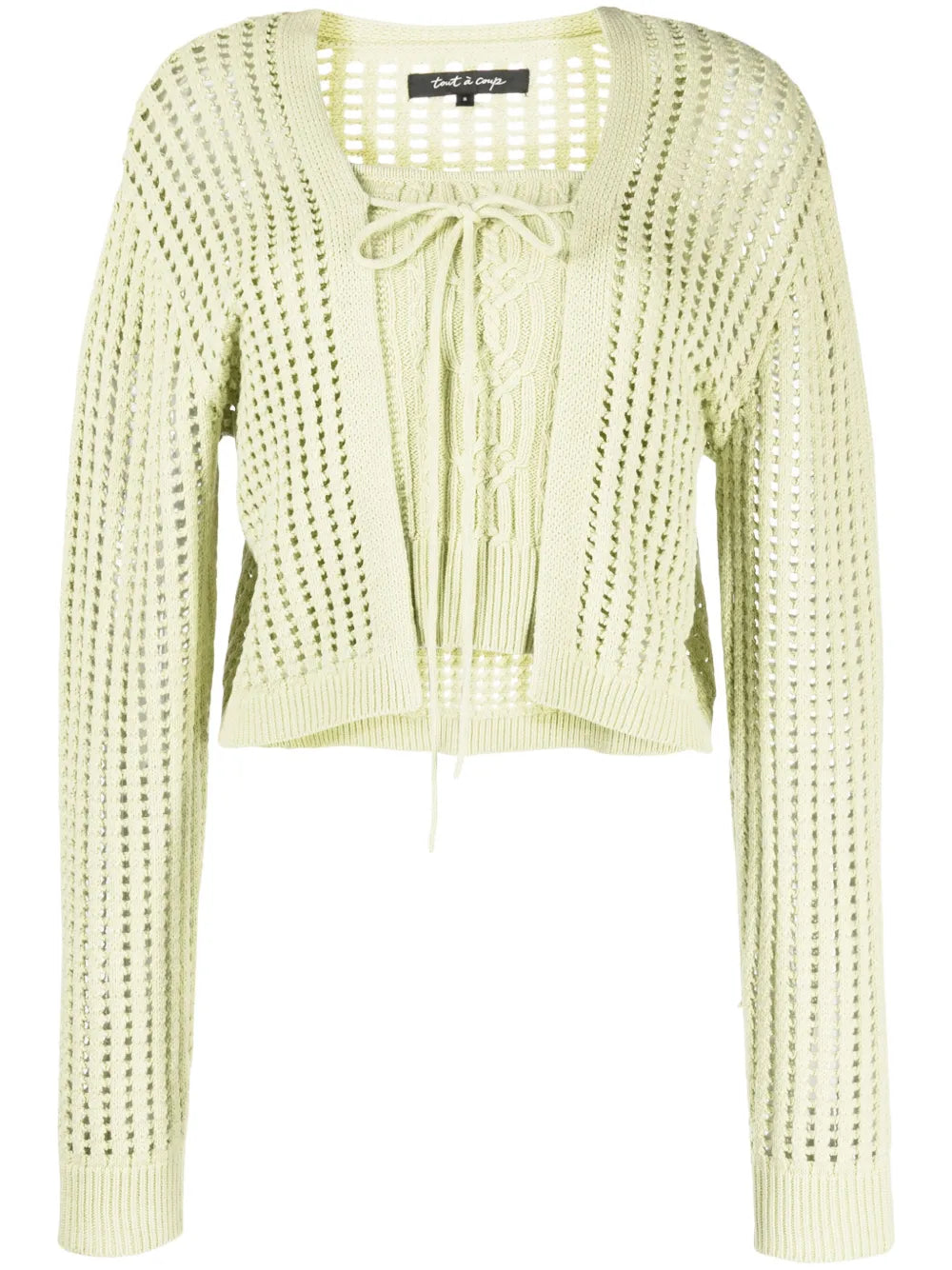 Ribbed-Trim Drawstring Cardigan
