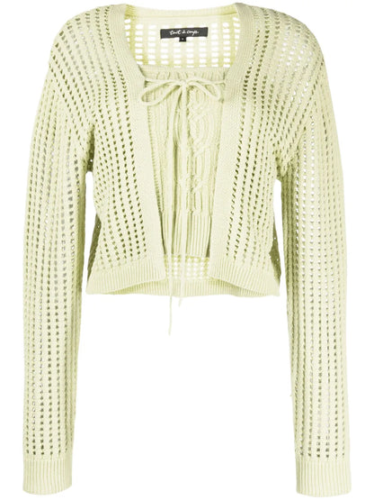 Ribbed-Trim Drawstring Cardigan