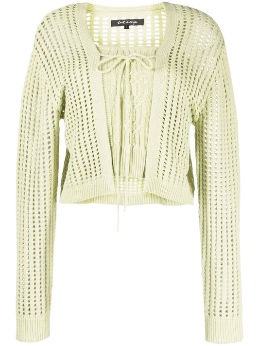 Ribbed-Trim Drawstring Cardigan