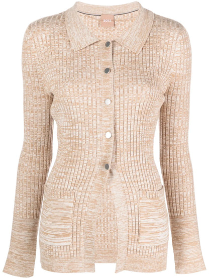 Mélange-Effect Button-Up Cardigan