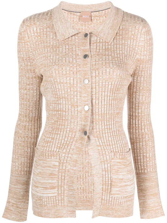 Mélange-Effect Button-Up Cardigan