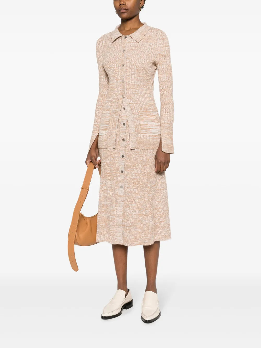 Mélange-Effect Button-Up Cardigan