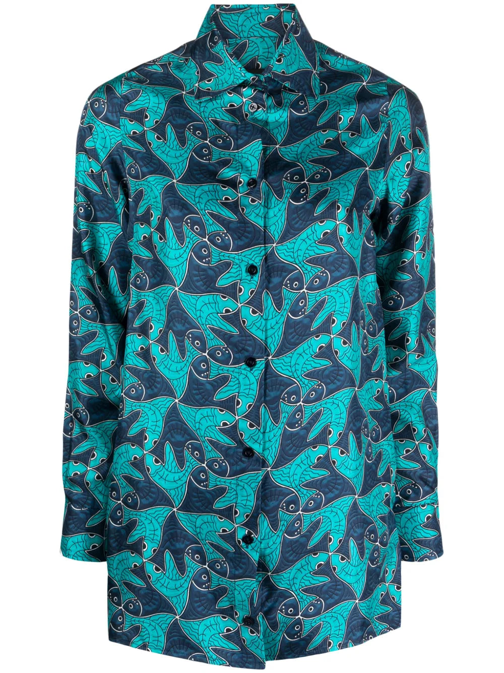 Fish-Pattern Silk Shirt