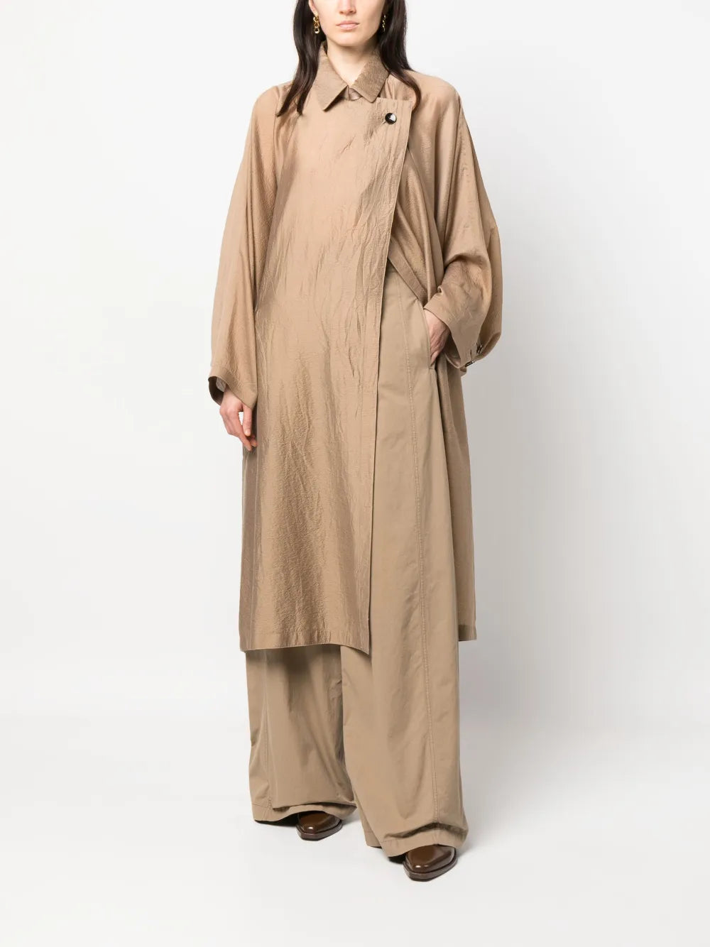 Draped Double-Breasted Trench Coat