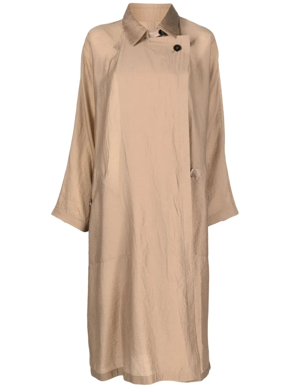 Draped Double-Breasted Trench Coat