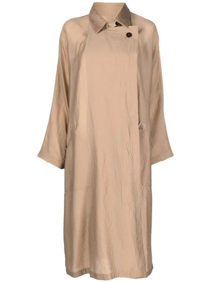Draped Double-Breasted Trench Coat