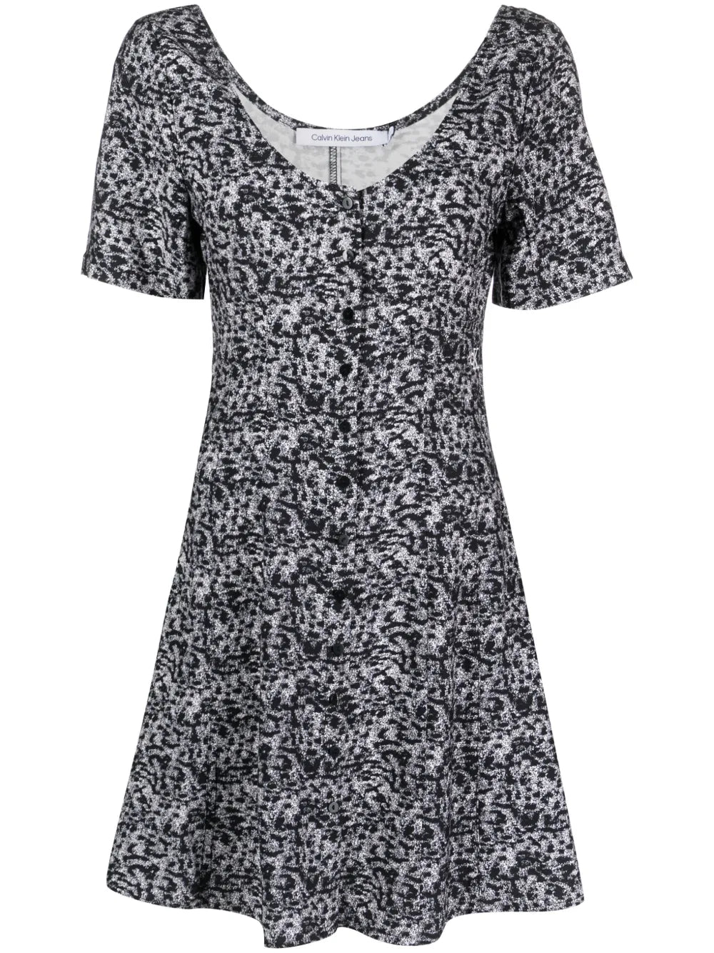 Abstract-Print Buttoned-Up Minidress