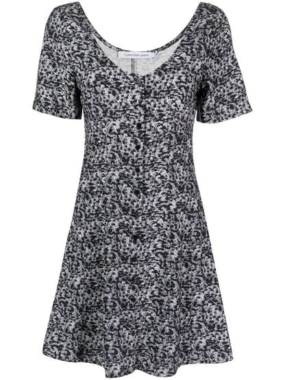 Abstract-Print Buttoned-Up Minidress