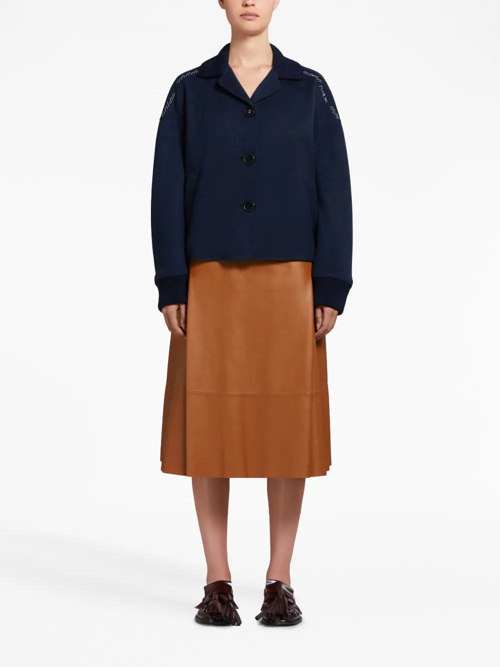 Decorative-Stitching Wool-Blend Shirt Jacket