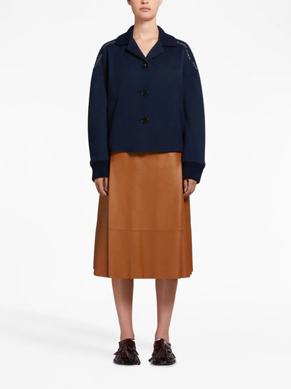 Decorative-Stitching Wool-Blend Shirt Jacket