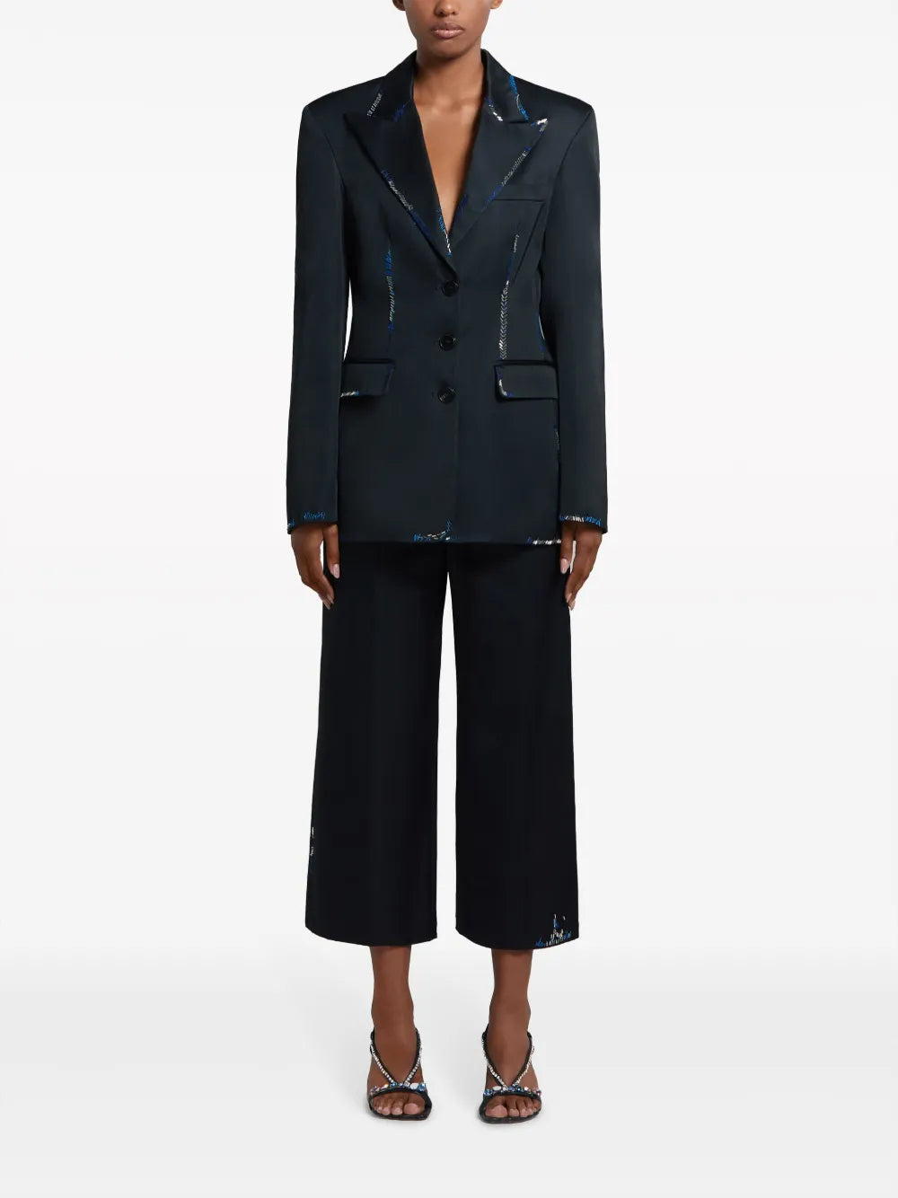 Decorative-Stitching Cropped Trousers